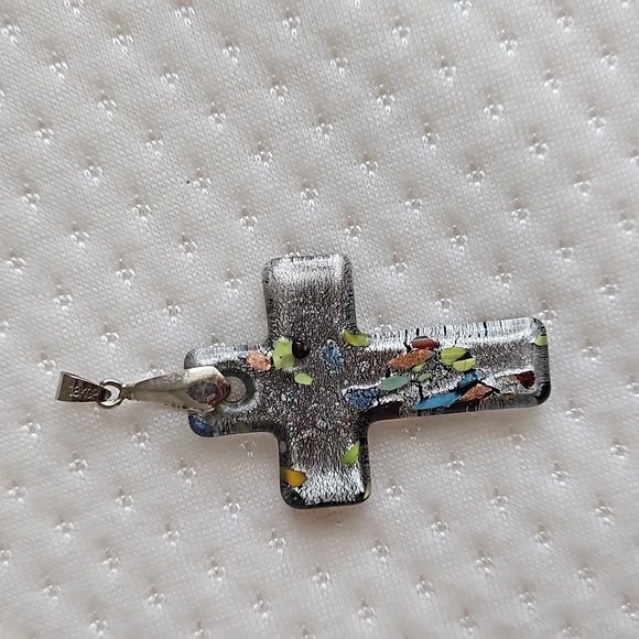 Vintage Glasswork Cross Pendant and Earring Set - Picture 2 of 7